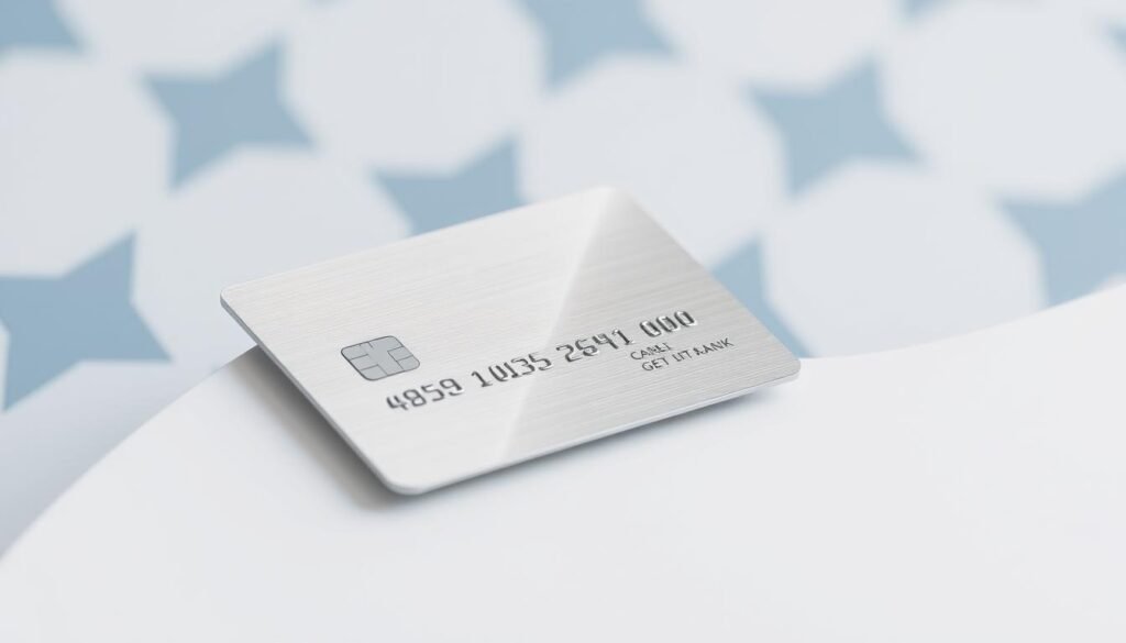 A sleek, metallic credit card with a minimalist design sits atop a crisp, clean white surface. The card's surface glistens under soft, diffused lighting, casting subtle reflections. In the background, a subtle pattern of geometric shapes in complementary shades of blue and gray creates a modern, sophisticated atmosphere. The overall composition conveys a sense of financial sophistication and the allure of exclusive rewards programs. A sleek, metallic credit card with a minimalist design sits atop a crisp, clean white surface. The card's surface glistens under soft, diffused lighting, casting subtle reflections. In the background, a subtle pattern of geometric shapes in complementary shades of blue and gray creates a modern, sophisticated atmosphere. The overall composition conveys a sense of financial sophistication and the allure of exclusive rewards programs.