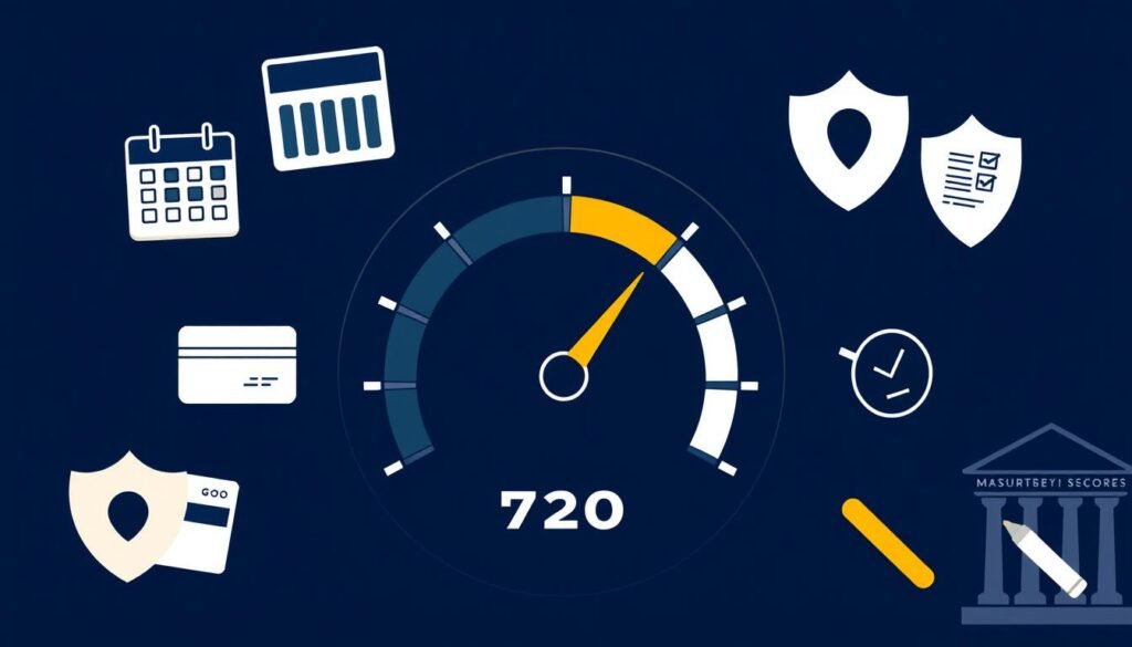 A detailed infographic on the key components of a credit score, rendered in a clean, data-visualization style. In the foreground, a series of pie charts and bar graphs illustrate the relative weights of factors like payment history, credit utilization, credit age, and credit mix. The middle ground features elegant icons and info-graphics explaining each component. The background has a soft, gradient-based color scheme in muted tones of blue and gray, creating a professional, financial atmosphere. The lighting is soft and diffused, with a slight vignette effect to draw the eye towards the central infographic elements. The overall composition is balanced and organized, optimized for clear communication of the subject matter.
