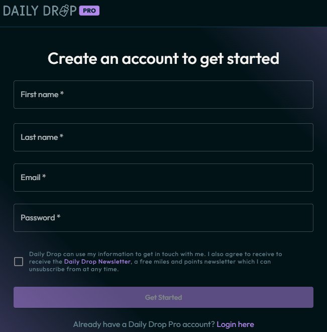Daily Drop Pro signup page