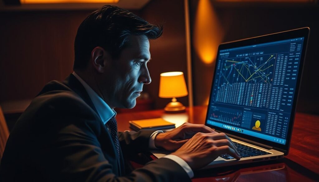 A dimly lit corporate office, the sheen of a polished mahogany desk reflecting the glow of a laptop screen. On the screen, a complex web of airline routes, seat availability charts, and booking calendars, meticulously displayed. In the foreground, a thoughtful executive, brow furrowed, studying the data intently, seeking to unravel the elusive patterns of award seat release. The atmosphere is one of quiet contemplation, the hum of the office lending a sense of focus and determination. Warm, directional lighting casts dramatic shadows, emphasizing the seriousness of the task at hand. This image captures the essence of understanding the complex world of award travel, a crucial skill for the savvy traveler.
