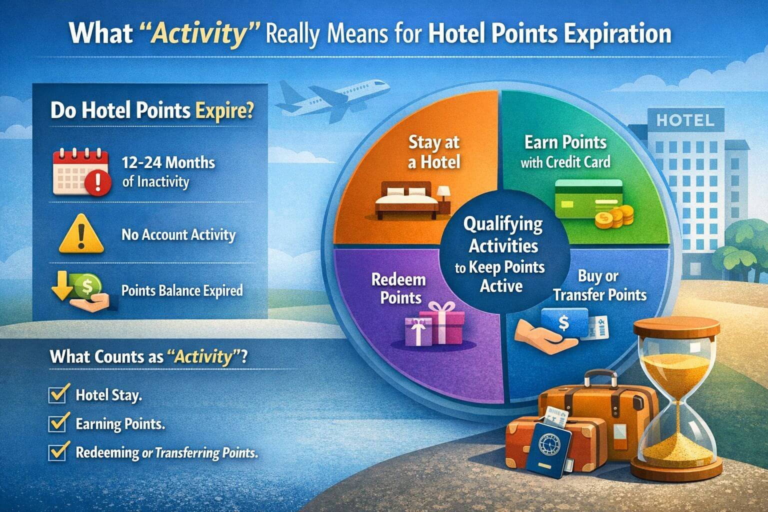Professional landscape infographic (1536x1024) for article "Do Hotel Points Expire? Rules by Program + Easy Extensions", section: "What "Act