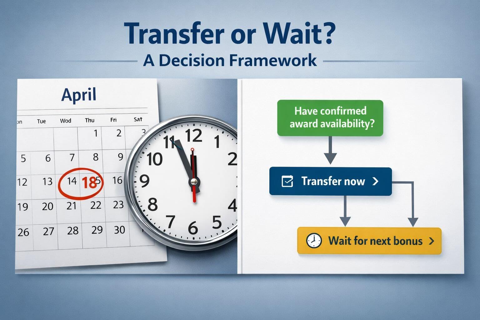 () editorial concept image showing a split-screen decision framework: left side shows a calendar with April 18 circled in