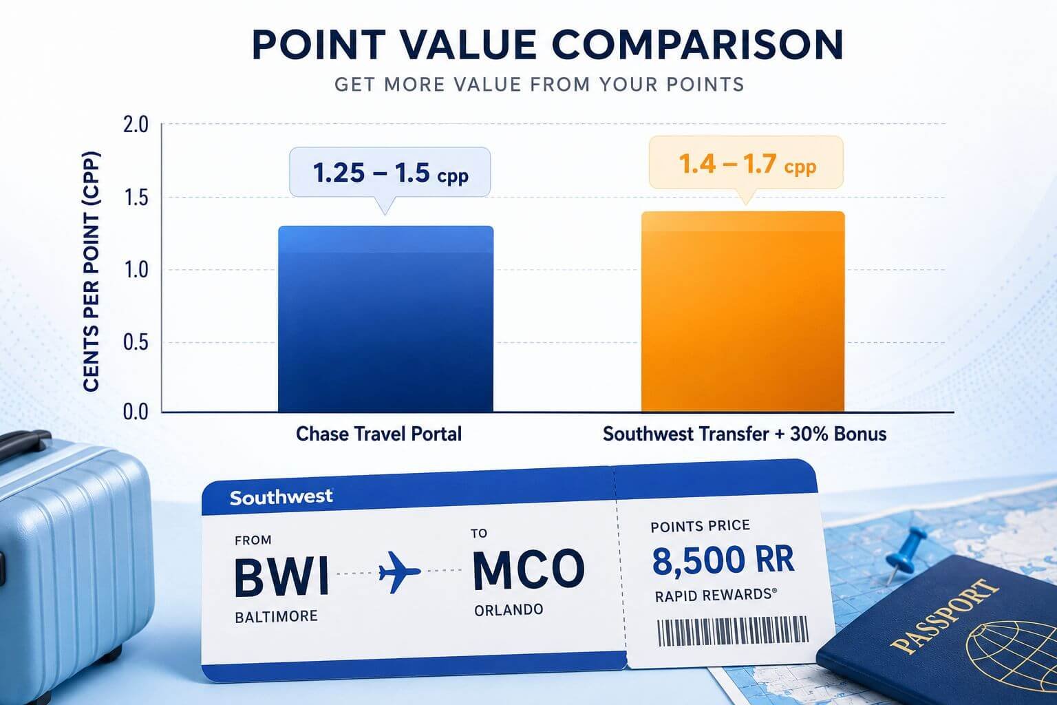 Landscape comparison chart visualization showing two side-by-side bar graphs: left bar labeled 'Chase Travel Portal' at