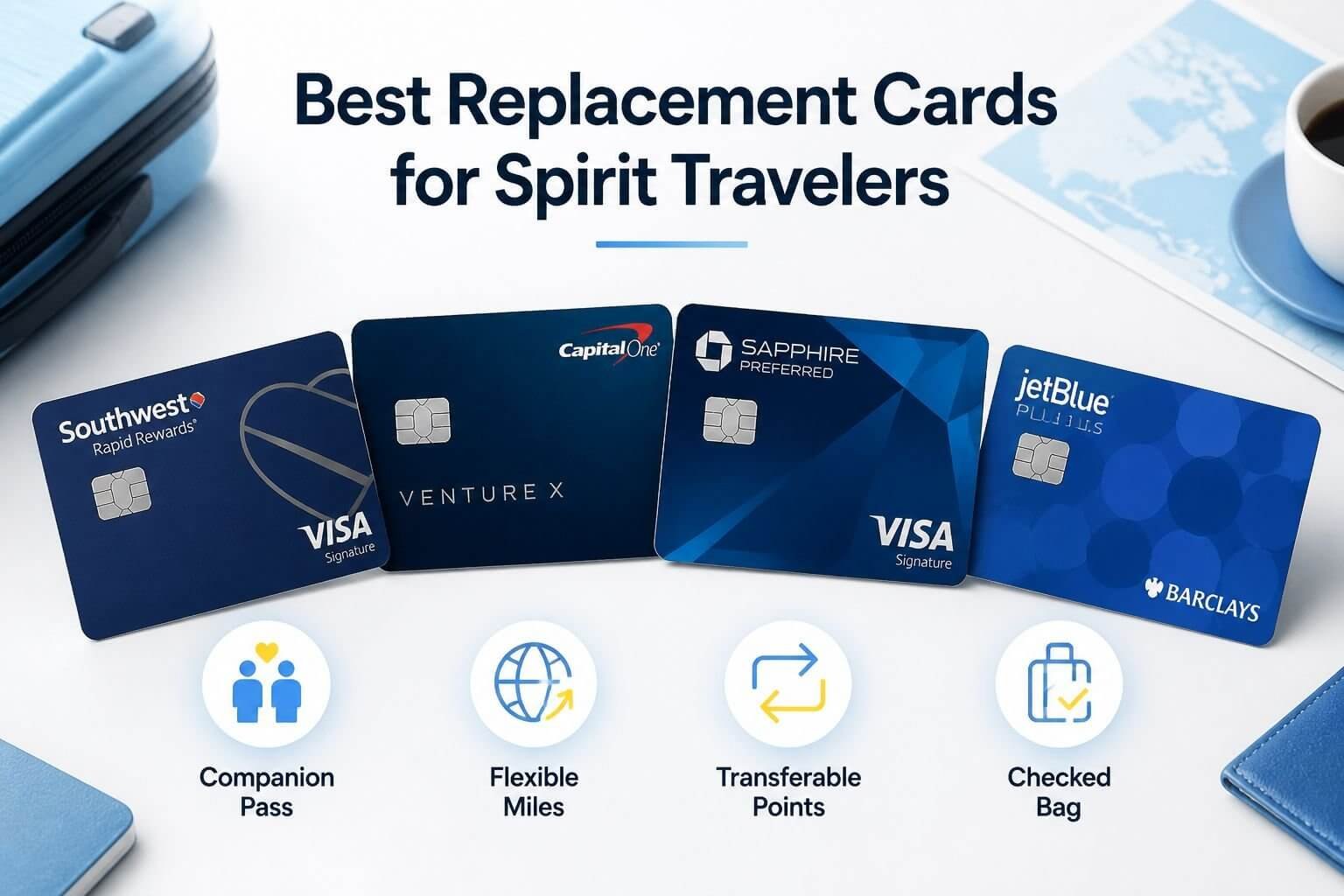 () comparison visual showing four credit cards fanned out on a clean white surface — representing Southwest Rapid Rewards,