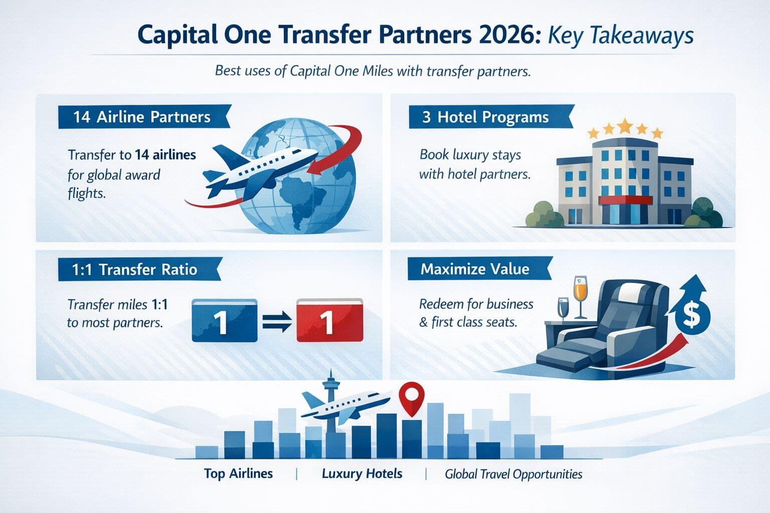 Capital One Transfer Partners: Best Uses of Capital One Miles Professional landscape infographic () for article "Capital One transfer partners 2026: Best uses of Capital One miles",