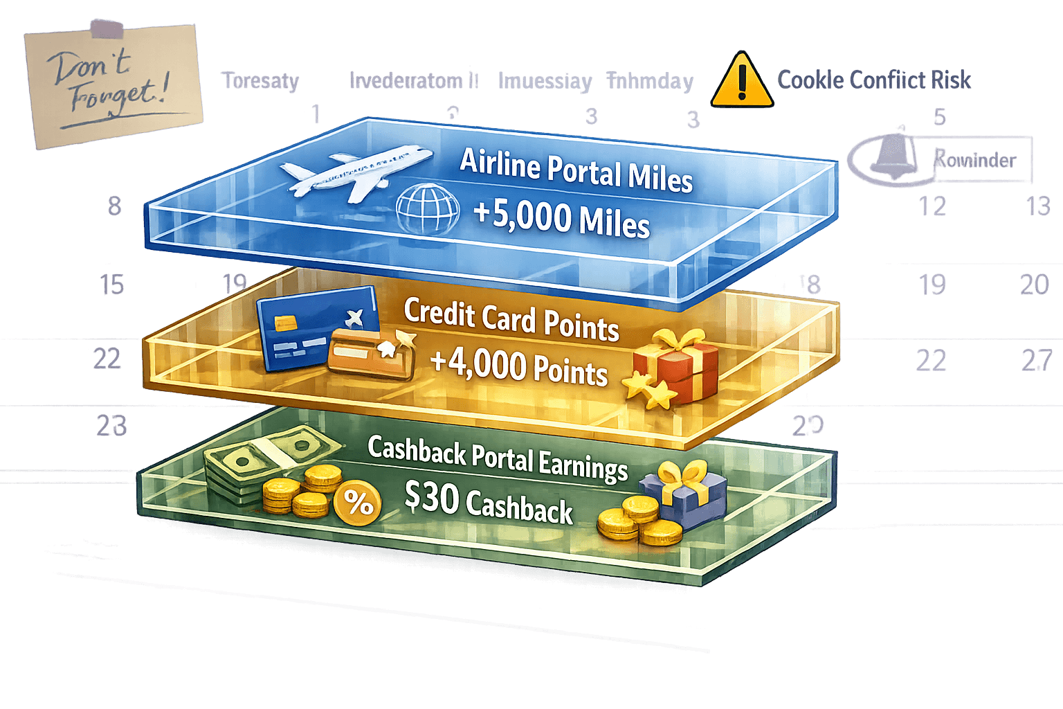 Detailed () conceptual illustration showing the stacking strategy for maximizing earnings: three transparent layers stacked