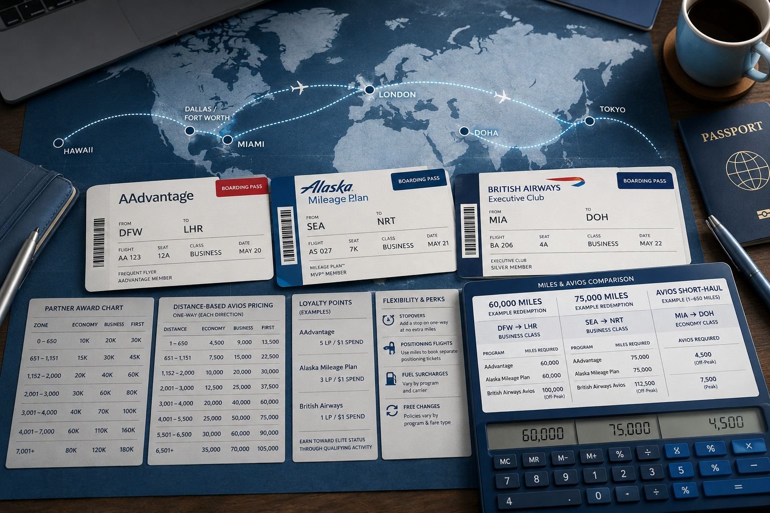 Oneworld Airline Loyalty Programs Comparison: American AAdvantage vs Alaska Mileage Plan vs British Airways Avios
