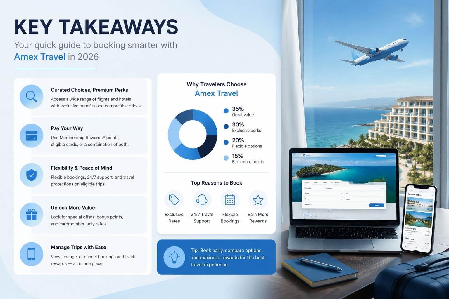 Amex Travel Portal Guide: How to Book Flights and Hotels in 2026 Professional landscape infographic () for article "Amex Travel Portal Guide: How to Book Flights and Hotels in 2026",