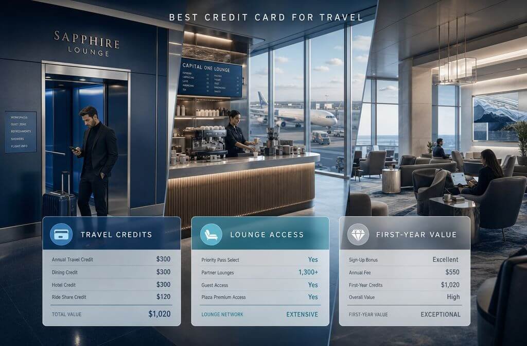 () premium travel card comparison image for the section Best Premium: Sapphire Reserve, Venture X, and Amex Platinum